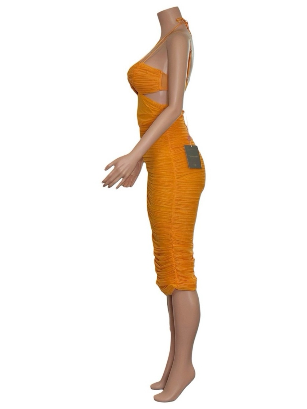HOUSE OF CB Tibi Cutout Ruched Midi Dress, Tangerine, Medium - Picture 4 of 9